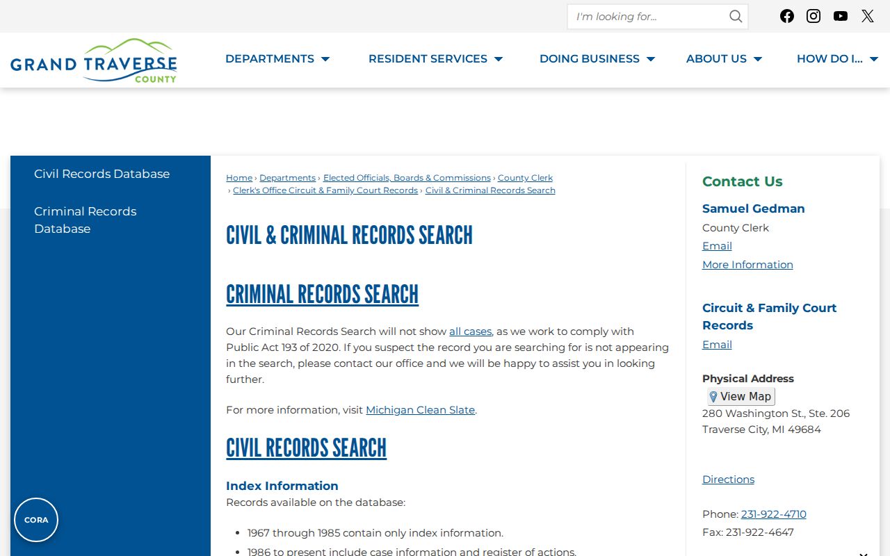 Leelanau County arrest warrant research showing circuit criminal records search limitations