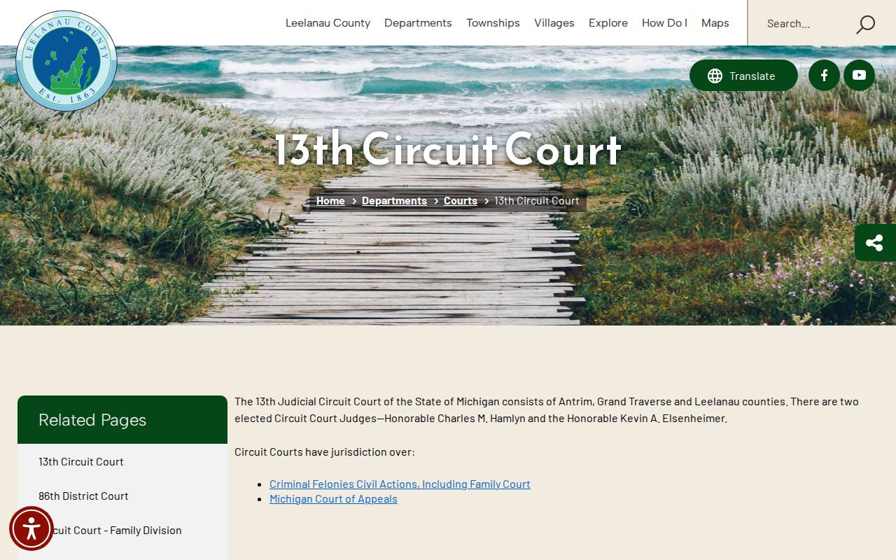 Leelanau County arrest warrant research showing the three-county circuit court page