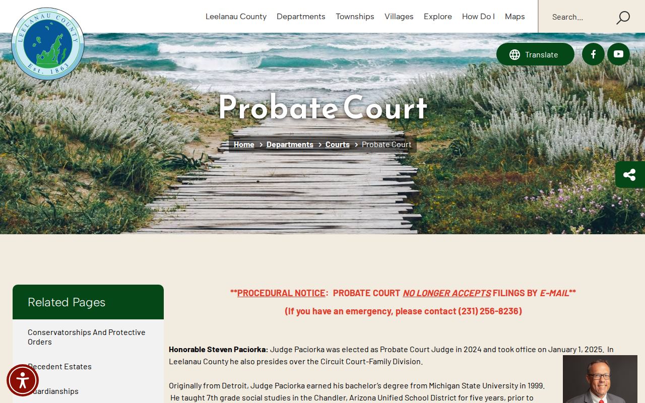 Leelanau County city court warrant research showing the probate court and family division boundary