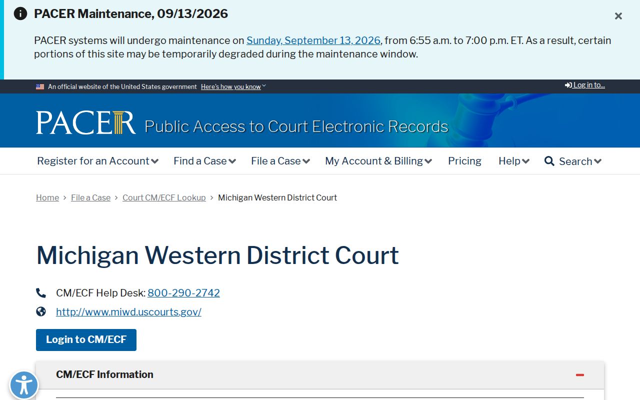 Leelanau County active warrant research showing the federal docket search page