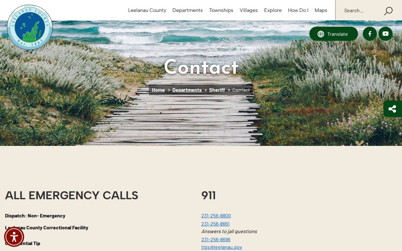 Leelanau County warrant records research showing the Sheriff non-emergency and jail contact panel